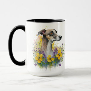CANECA BONITO CACHORRO GREYHOUND COM FLORES