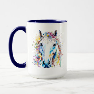 Caneca Bonito Cavalo Branco Floral Personalizado