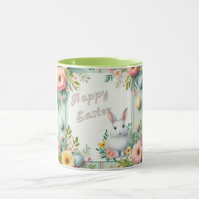 Caneca Bonito, coelho de felz pascoa floral (Centro)