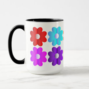 Caneca Bonito cores simples flores brancas arte gráfica