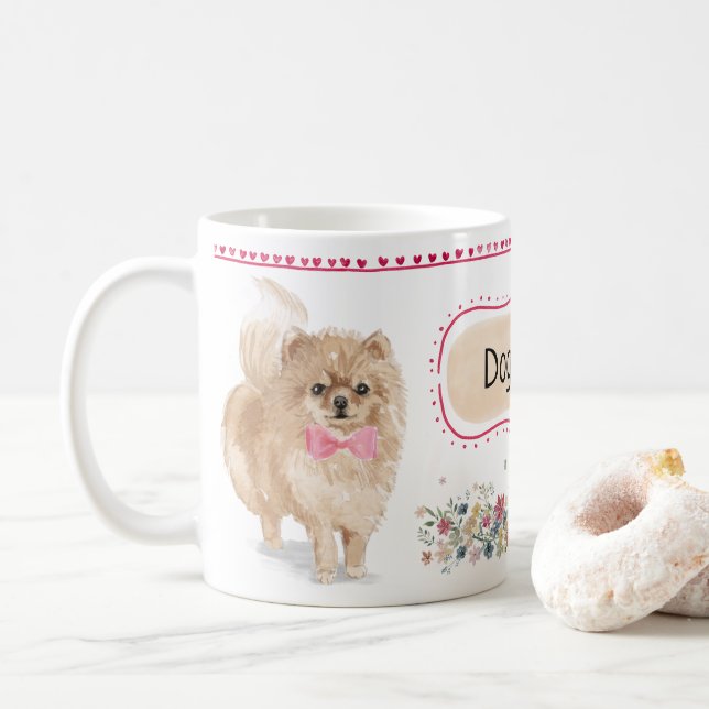 Caneca bonito da aguarela de Pomeranian (Com Donut)