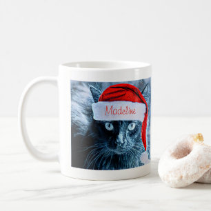 Caneca bonito do gato do Natal, personalizada
