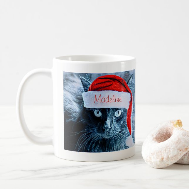 Caneca bonito do gato do Natal, personalizada (Com Donut)