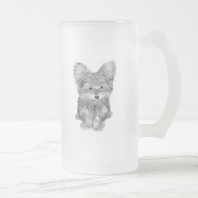 Caneca bonito do vidro de fosco do cão de Yorkie (Direita)