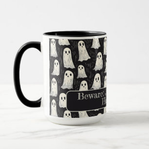 Caneca Bonito fantasma fantasma preto e branco, personali