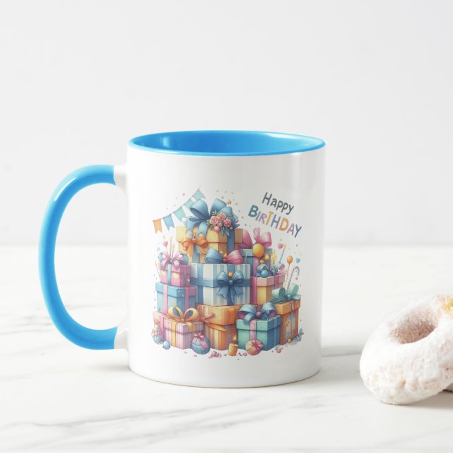 Caneca Bonito Feliz Aniversário Adicione monograma (Com Donut)