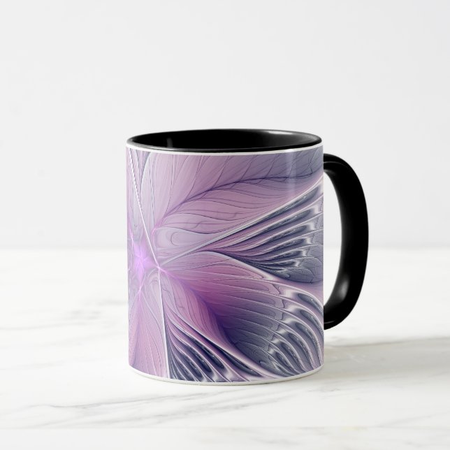 Caneca Bonito Flor Rosa Moderna Abstrato de Arte Fractal (Frente Esquerda)