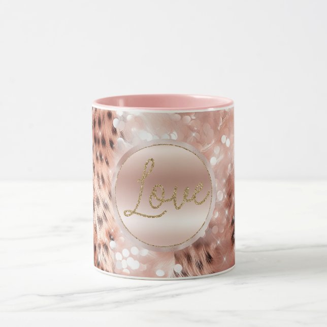 Caneca Bonito Garota-Rosa Dourada Leopard Bokeh (Centro)