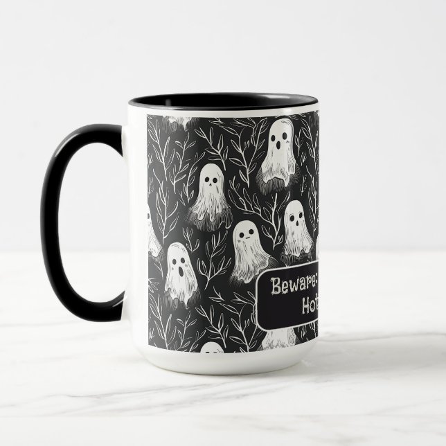 Caneca Bonito Halloween Spooky Fantasmas Pretos e Brancos (Esquerda)