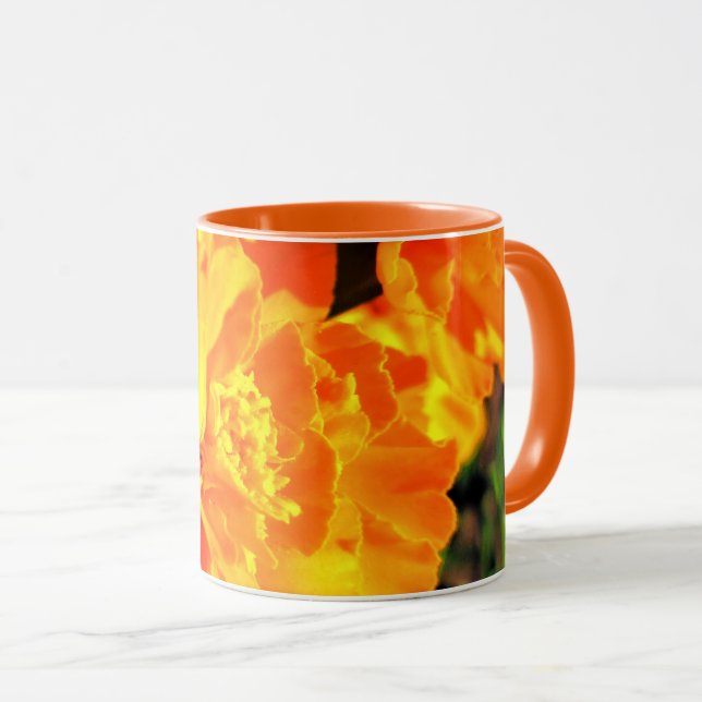 Caneca Bonito Laranja Marigolds Flores Sunny Cheerful (Frente Esquerda)