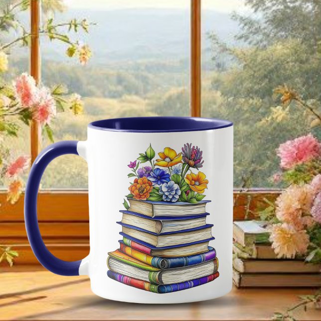 Caneca Bonito Livros e Flores Personalizados (Criador carregado)