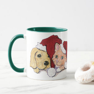 Caneca Bonito Natal Labrador Puppy e Orange Tabby