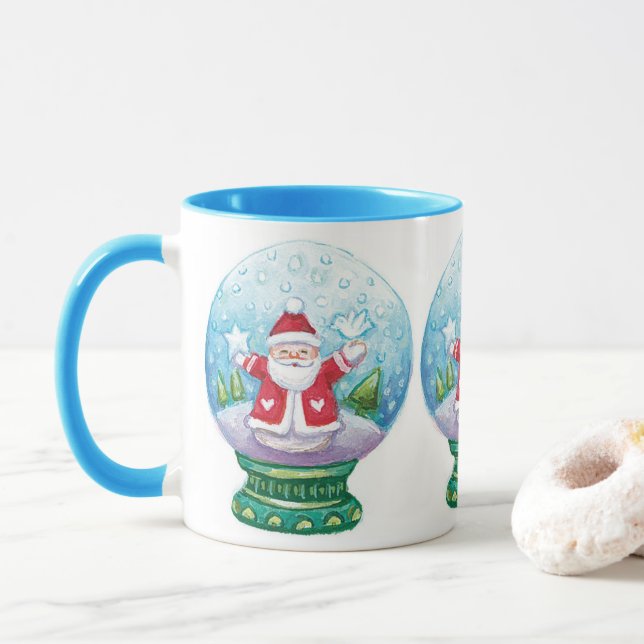 Caneca Bonito Natal Snowglobe Papai Noel, Estrela, Pássar (Com Donut)