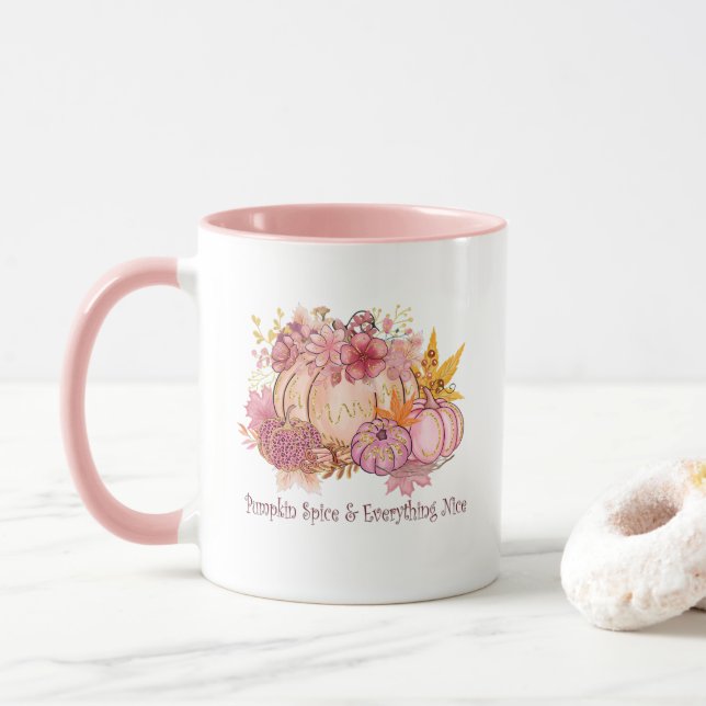 Caneca Bonito no outono a rosa: Whimsy e Spice (Com Donut)