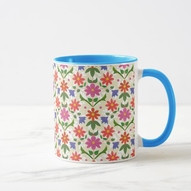 Caneca Bonito padrão floral e Bolinhas em Ecru (Direita)