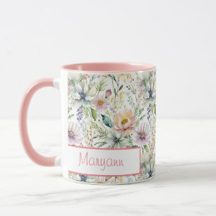 Caneca Bonito padrão floral pastel personalizado