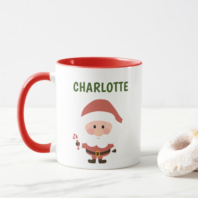 Caneca Bonito Pai Natal Personalizado Nome de Natal Feliz (Com Donut)