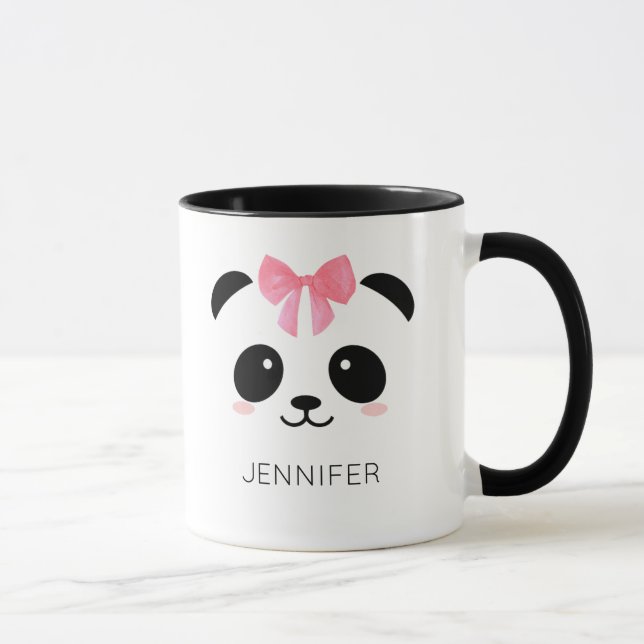 Caneca Bonito panda rosto fita rosa personalizado (Direita)