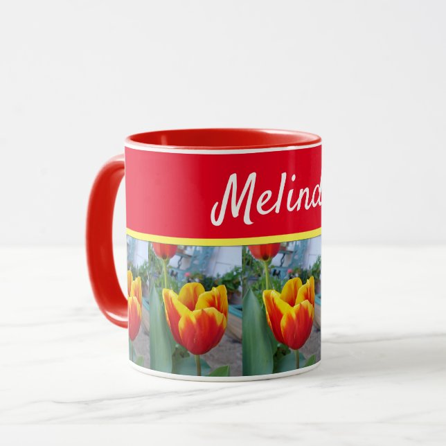 Caneca Bonito Pastel Floral, Tulip Rosa, Mulheres De Abel (Frente Esquerda)
