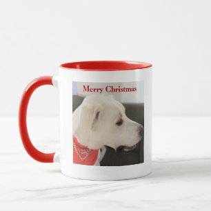 Caneca Bonito perfil de Cachorro Branco Vermelho Natal La
