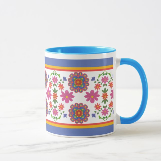 Caneca Bonito Rangoli Floral Borders Padrão Étnico (Direita)