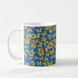 Caneca Bonito Ringer Mug, borboletas Ouros no Sky Blue