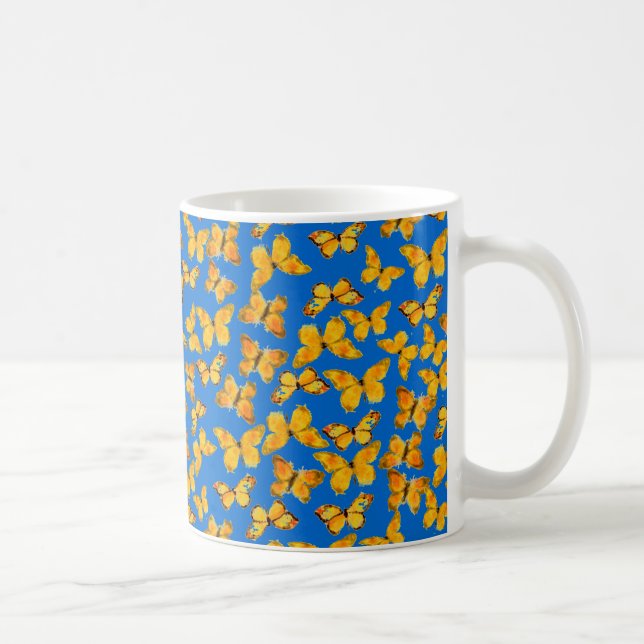 Caneca Bonito Ringer Mug, borboletas Ouros no Sky Blue (Direita)
