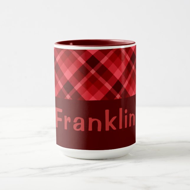 Caneca Bonito Ruby Red Xadrez Monograma 15 oz Café Mug (Centro)