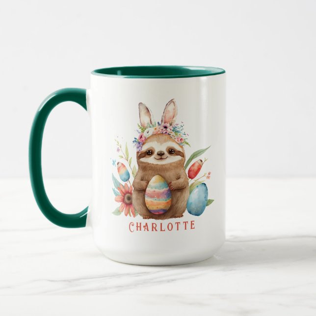 Caneca Bonito Sloth Páscoa Coelho Ovos Nome (Esquerda)