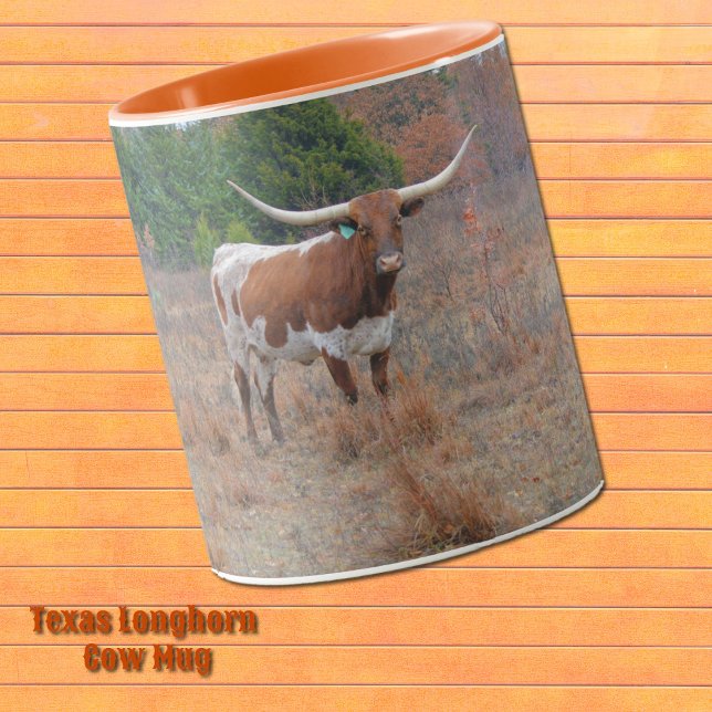 Caneca Bonito Texas Longhorn Cow Fazenda Orange Mug (Texas Longhorn Cow mug.)