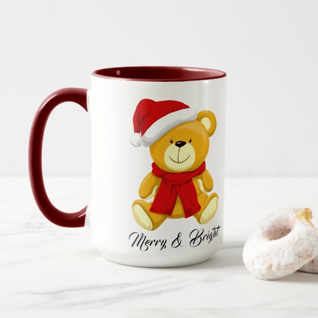 Caneca Bonito Urso de Teddy de Natal Personalizado (Com Donut)