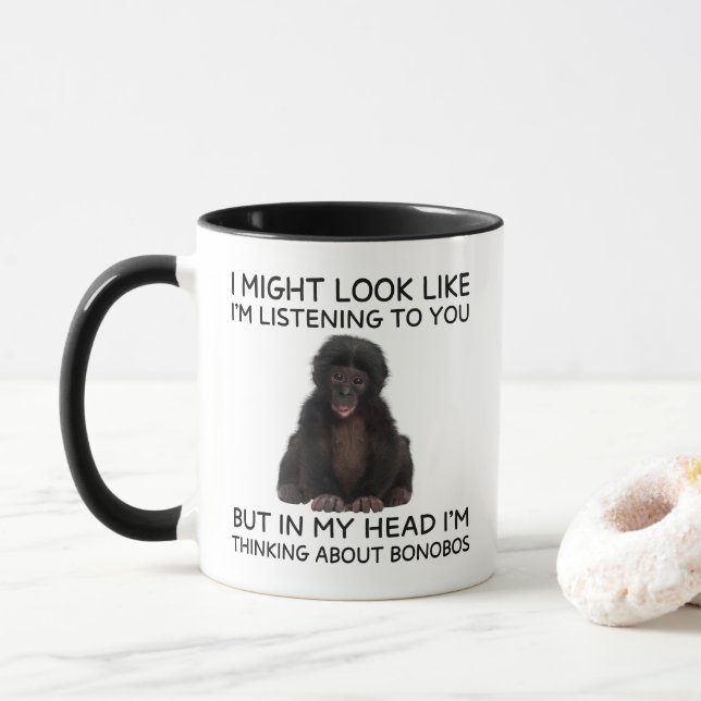 Caneca Bonobo Mug Funny Thinking Ape (Com Donut)