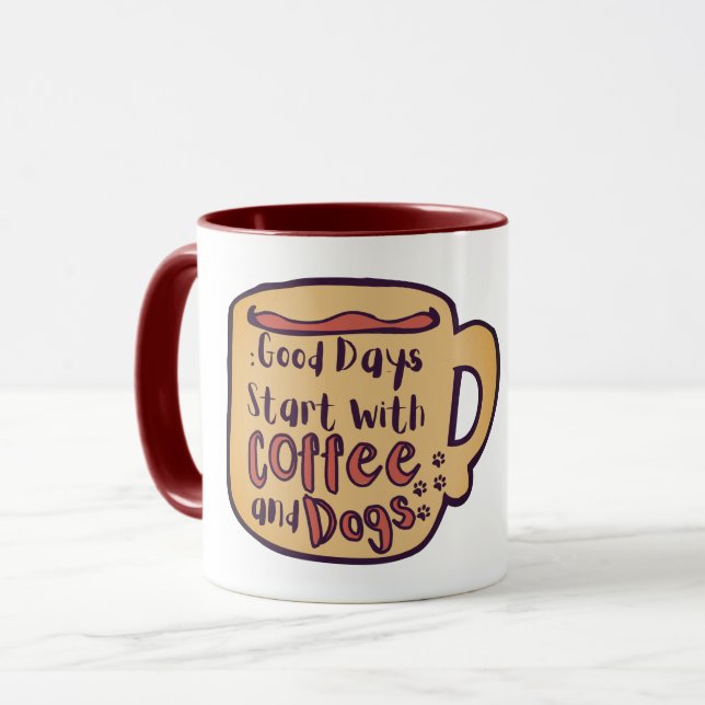 CANECA BONS DIAS COMEÇAM COM CAFÉ E CÃES CARTOON MUG (Frente Esquerda)