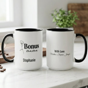 Caneca Bônus Mamãe Minimalista Arte de Linha Flor Boho Pr