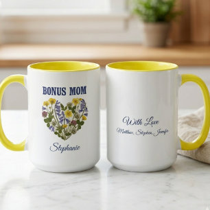 Caneca Bônus Mamãe Prado Flor Silvestre Floral Coração Az