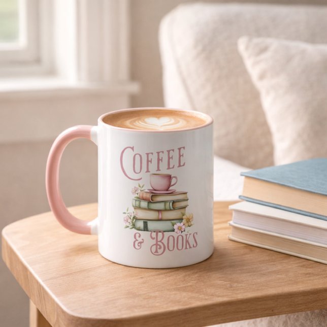 Caneca Book Lover Pink Handle Initial Mug (Criador carregado)