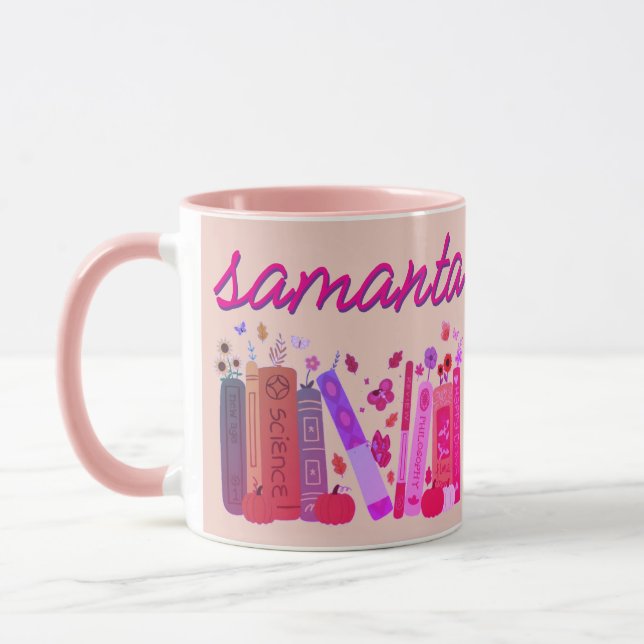 Caneca Bookish Orange Pumpkin Floral Autumn Pink Combo  (Esquerda)