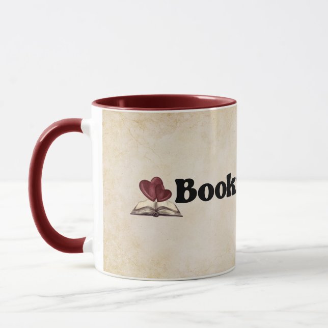 Caneca Bookish Troves Book Lover Hearts Bold Red Black (Esquerda)