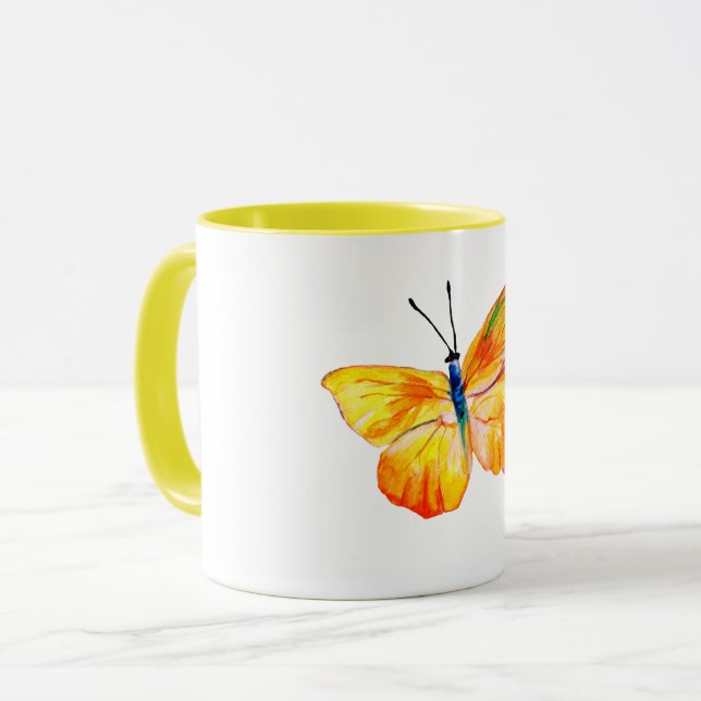 Caneca Borboleta Amarela Desenho de Aquarela Combo Mug (Frente Esquerda)