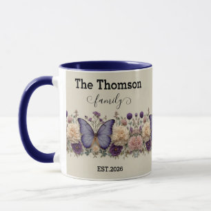 Caneca Borboleta Azul Vintage com Floral para Família