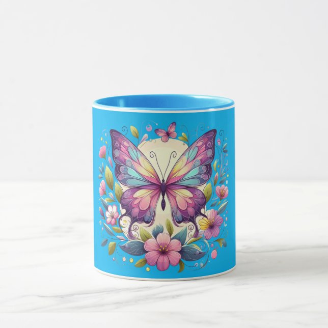 Caneca Borboleta branca e colorida (Centro)
