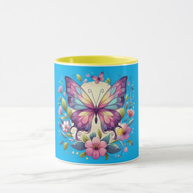 Caneca Borboleta branca e colorida (Centro)