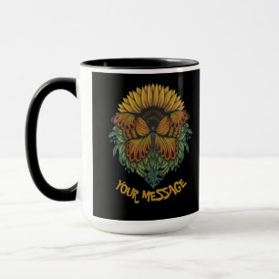 Caneca Borboleta de girassol Dourada do Guerreiro Urbano
