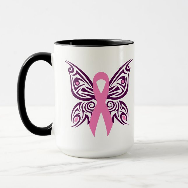 Caneca Borboleta de Sensibilização do Cancer da Mama (Esquerda)