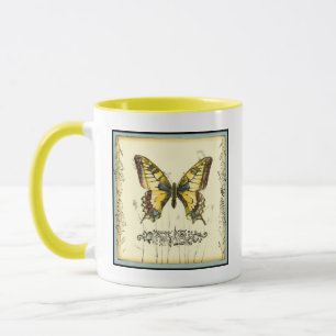 Caneca Borboleta Decorativa com flores selvagens