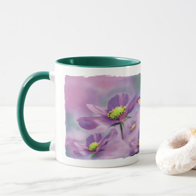 Caneca Borboleta E Canela De Flor Roxo (Com Donut)