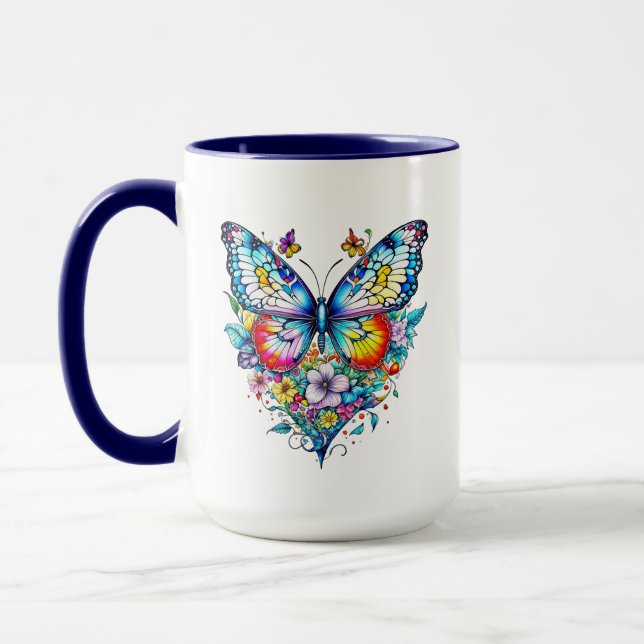 Caneca Borboleta e Coração Floral Personalizado (Esquerda)