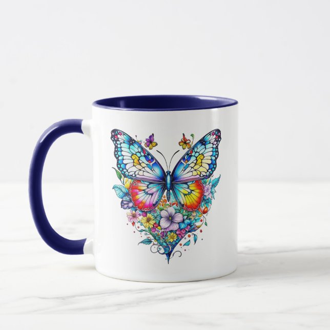 Caneca Borboleta e Coração Floral Personalizado (Esquerda)