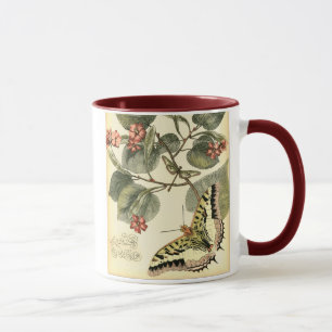 Caneca Borboleta e Dragonfly com Flores Vermelhas