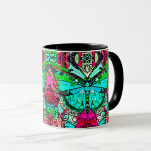 Caneca Borboleta e Medallion Batik Padrões em Turquesa